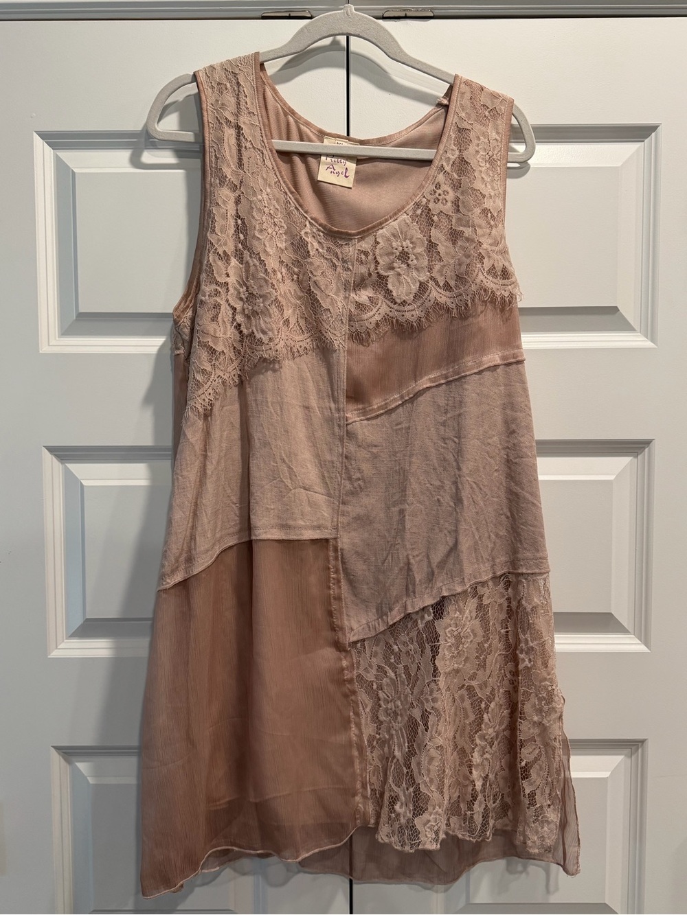 Pretty Angel Sleeveless Lace Patchwork Dress in Blush Pink
